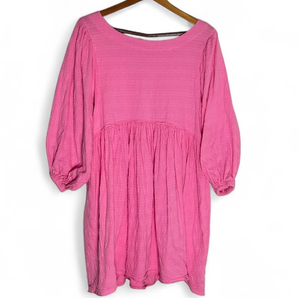 FP Beach by Free People Pink Boho Baby Doll Tunic Dress Balloon Sleeve Size M - Picture 2 of 6